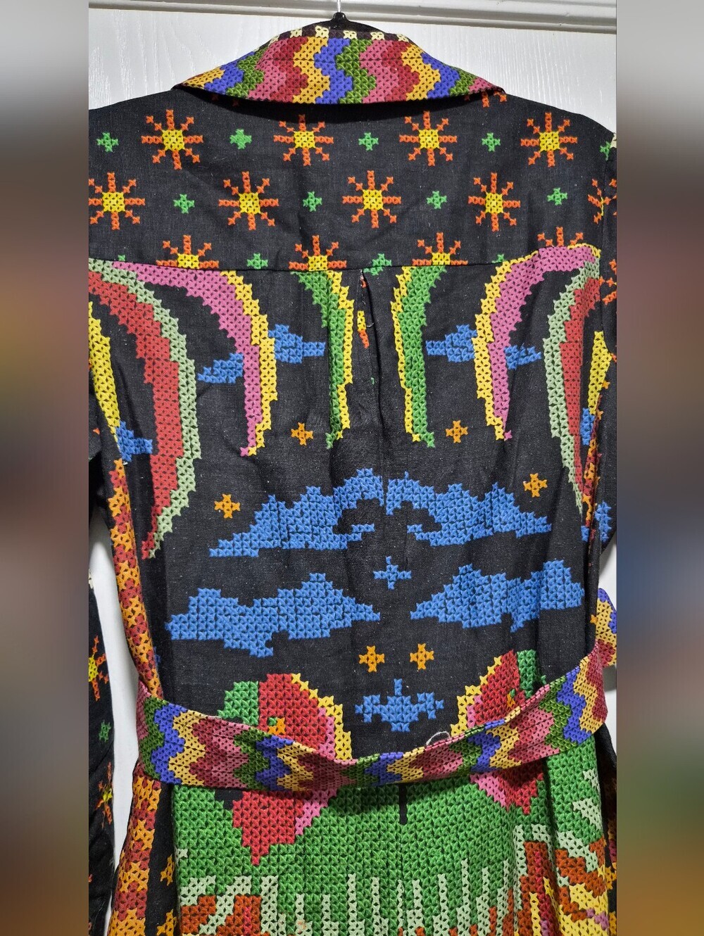 Farm Rio Macaw Night Long Sleeve Linen Blend Mini Colorful Belt Dress Size S - Picture 11 of 15